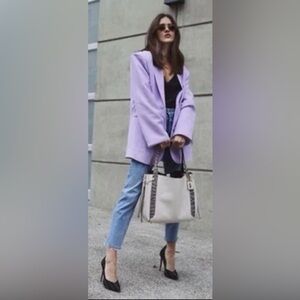 Vintage LL Bean Purple Blazer 4 Jacket Pockets Single Breasted 100% Cotton Y2K